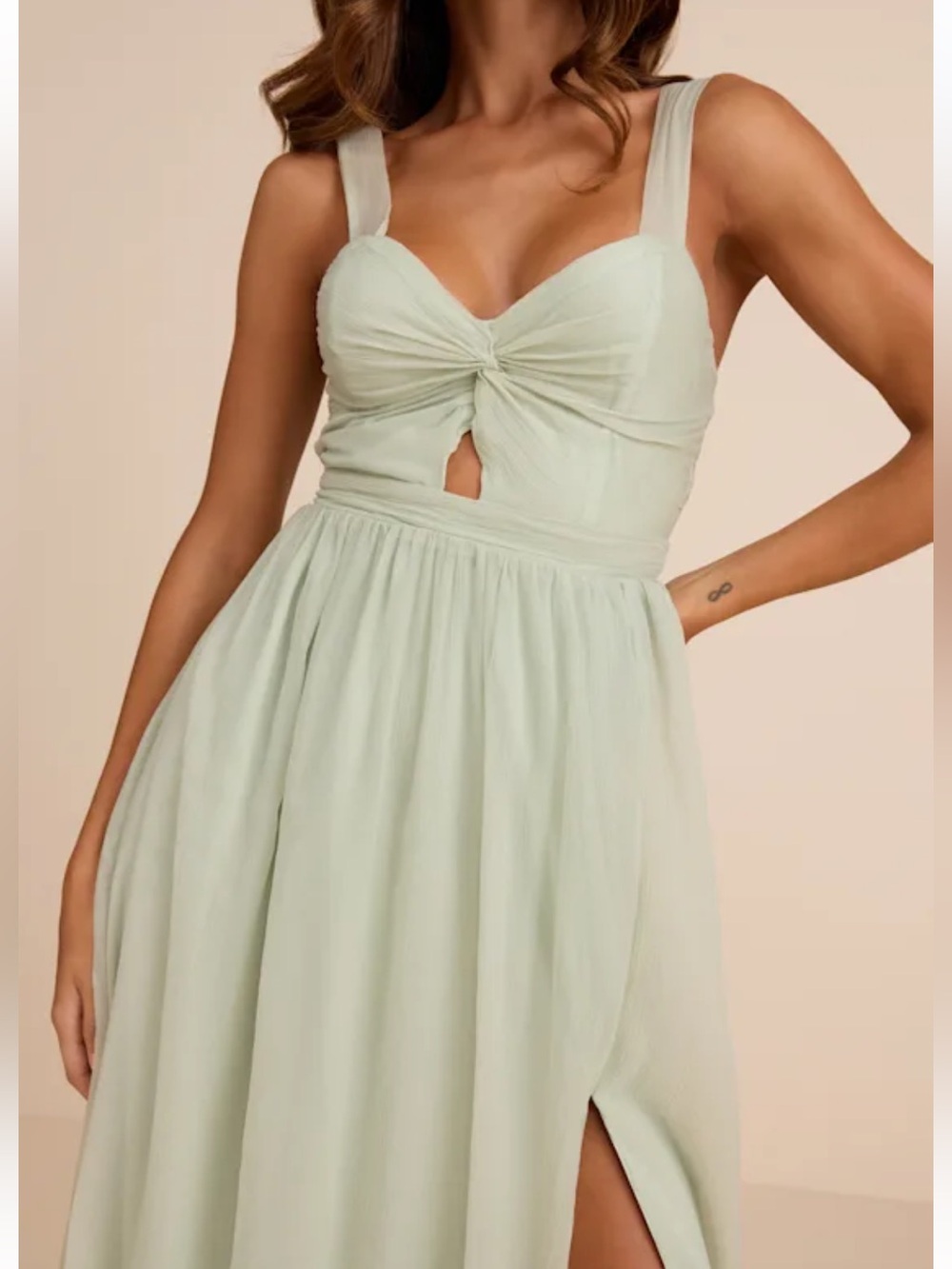 Lulus Aria Sage Green Crinkle Twist-front Maxi Dress - Size XS - Picture 5 of 5